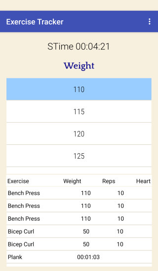 ExerciseTracker Main App Screen